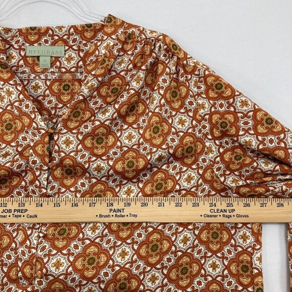 Ryegrass size 1X Floral Abstract Geometric Boho Long Sleeve Popover Blouse - Picture 7 of 11